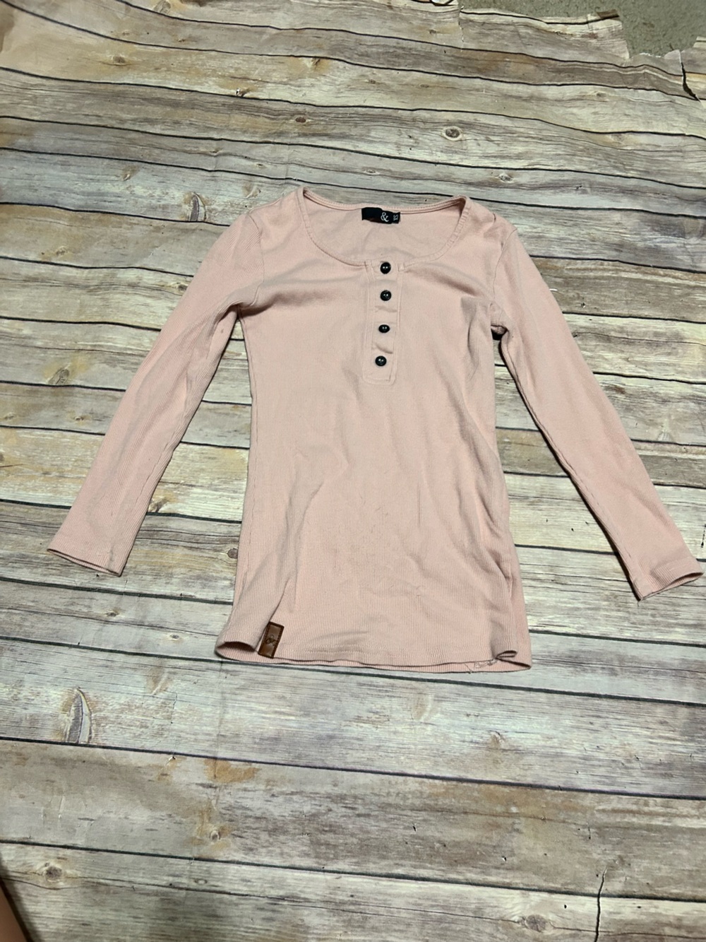 AMPERSAND AVE Blush Pink Ribbed Henley Top